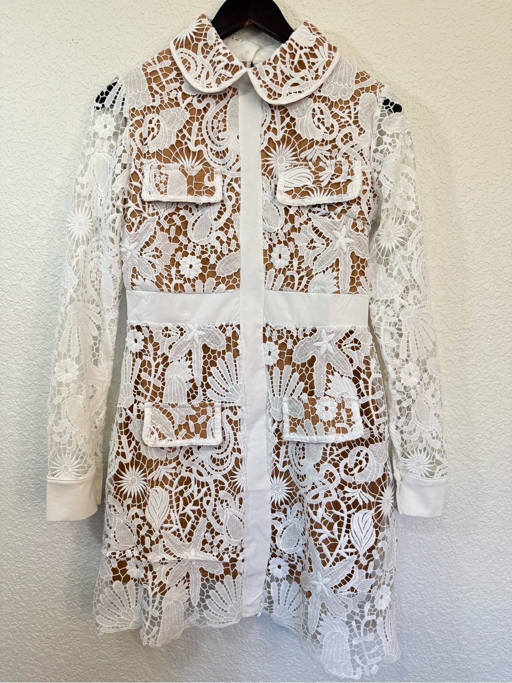 Peekskill Self-Portrait Lace Dress | White Sheer Overlay Romantic | Size M - Picture 2 of 15